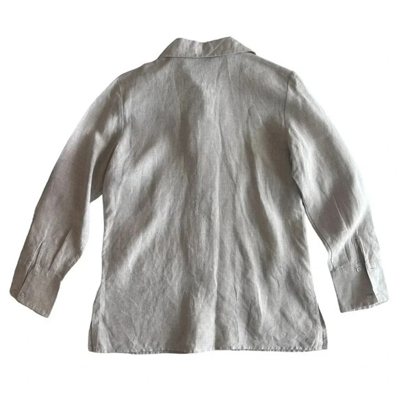 Vintage Richard Malcolm Embroidered Tan Beige Irish Linen Button Down Resortwear - Picture 7 of 8